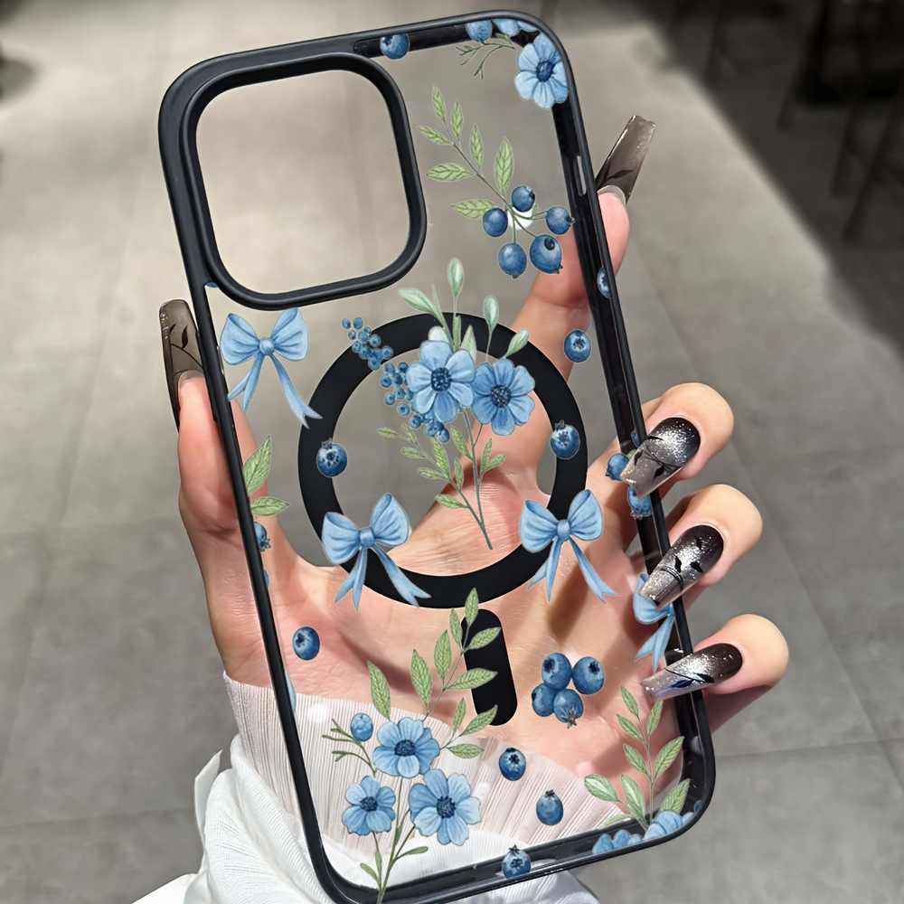 Phone Cases With Magsafe - Blueberry Floral Clear Case For iPhone