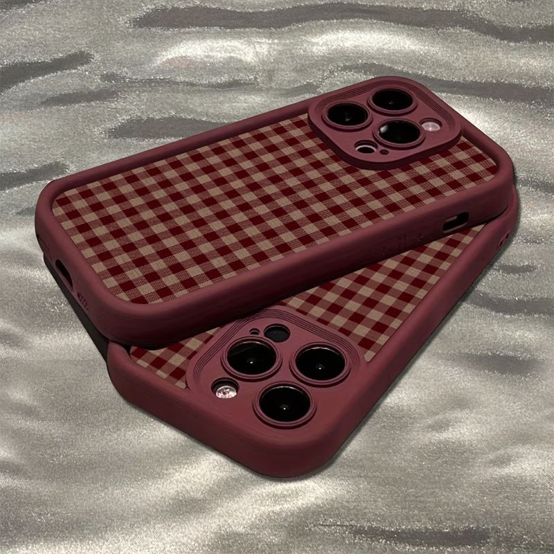 Phone Cases Brown - Wine Red Vintage Red-Brown Plaid TPU