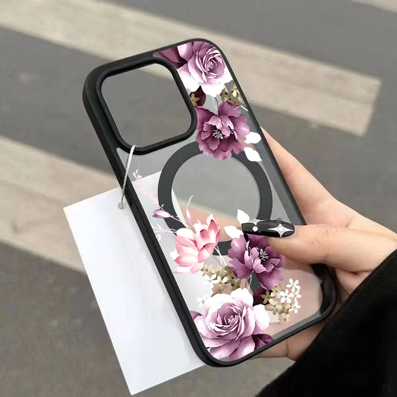 Phone Cases With Magnet - Lavender Pink Floral Printed Magnetic Phone