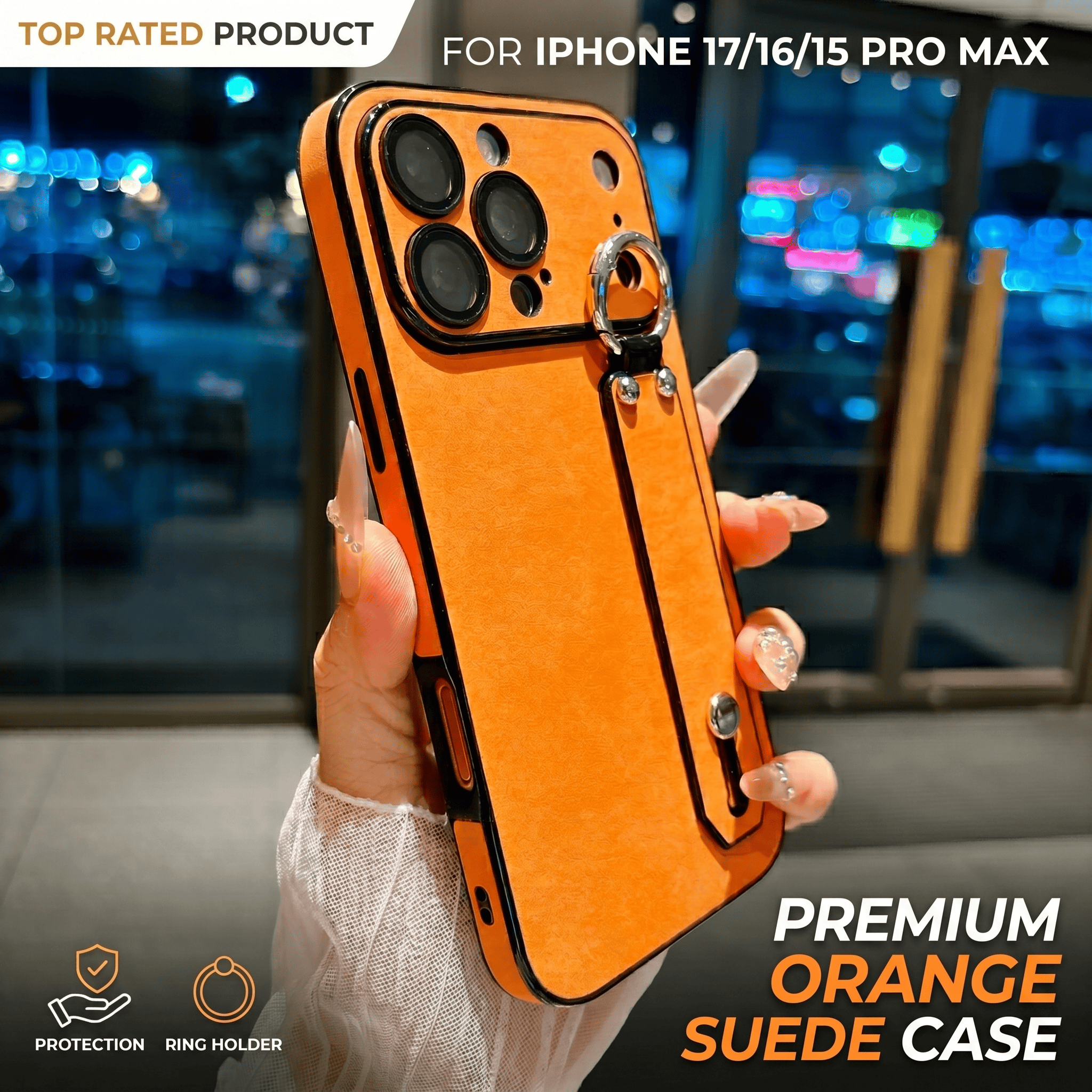 Phone Cases Iphone 16 - Suede Leather Wrist Strap Holder Phone