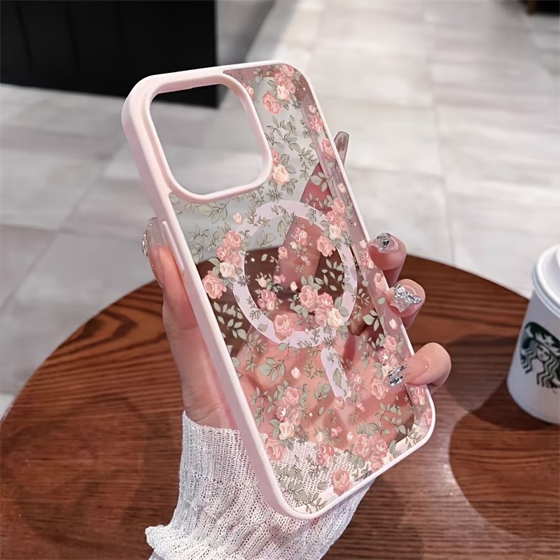 Phone Cases With Magnet - Pink Tiny Rose Clear Magnetic Phone