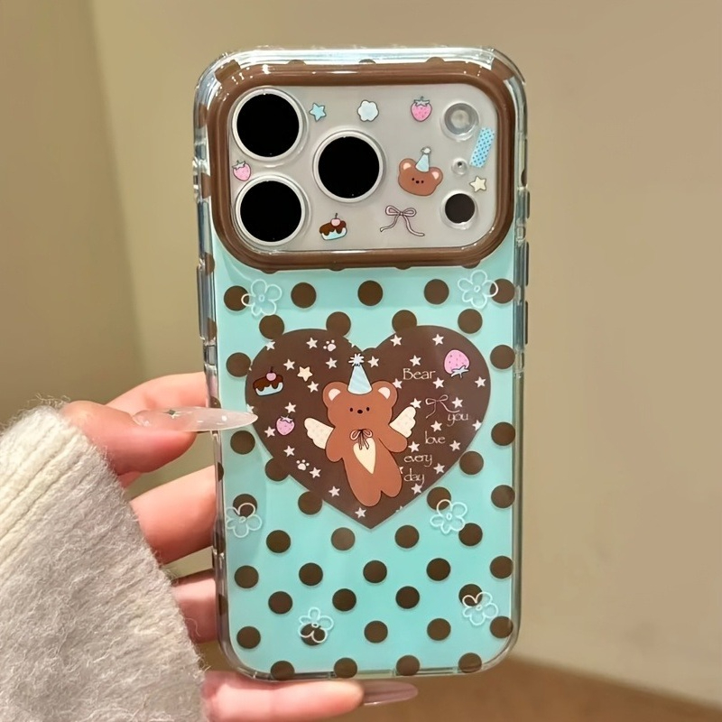 Brown Polka Dot Heart Bear Pat - Phone Cases Brown recension och pris