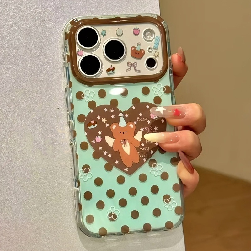 Brown Polka Dot Heart Bear Pat - Phone Cases Brown recension och pris