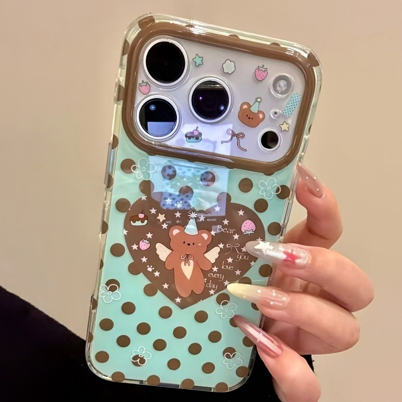 Brown Polka Dot Heart Bear Pat - Phone Cases Brown recension och pris