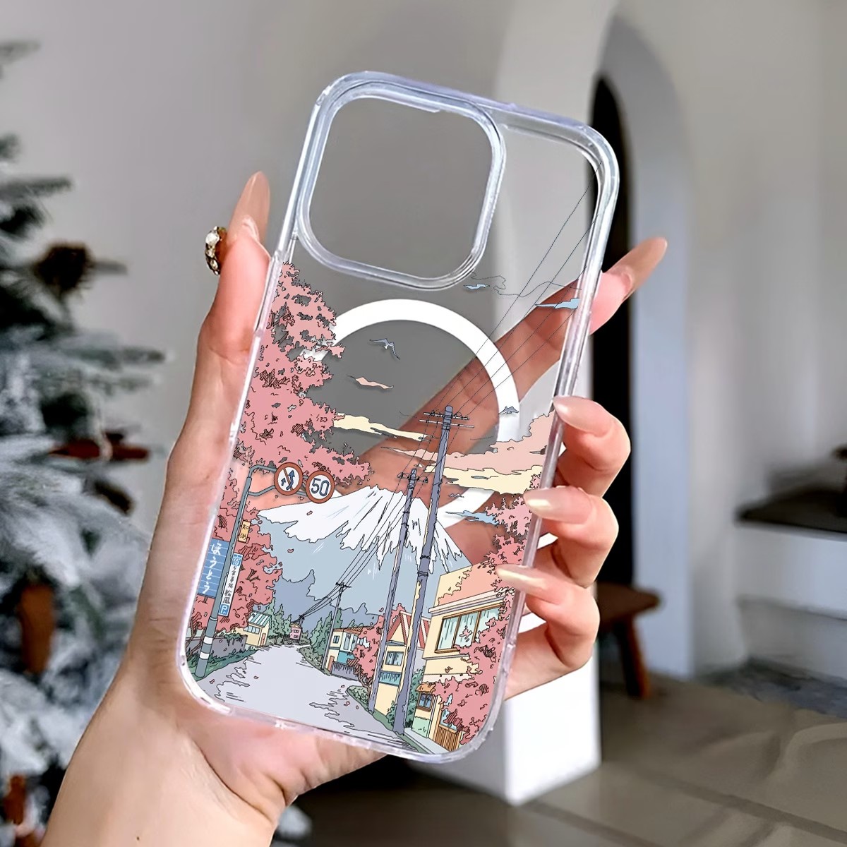 Fuji Cherry Blossom Pattern Ph - Phone Cases With Magnet recension och pris